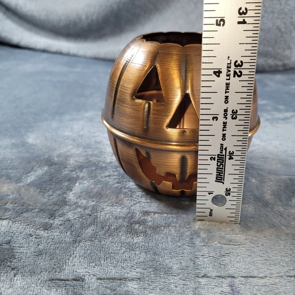 Restoration Hardware Jack O Lantern Metal Pumpkin Candle Holder‎ Copper Bronze